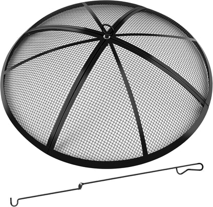 Fire Pit Spark Screen, Fire Pit Screen 40 Inch Round with Handle & Poker, Collapsible Heavy Duty Mesh Fire Pit Cover Fire Pit Lid for Outdoor/Patio/Backyard/RV Camping/Beach