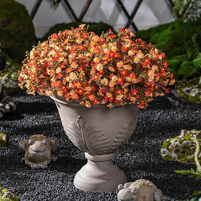 Artificial Daisy Flowers for Outdoor 16 Bundles Faux Daisy Flower UV Resistant No Fade Floral for Home Indoor Outside Garden Porch Window Box Balcony Yard Porch Fall Decor (Orange)