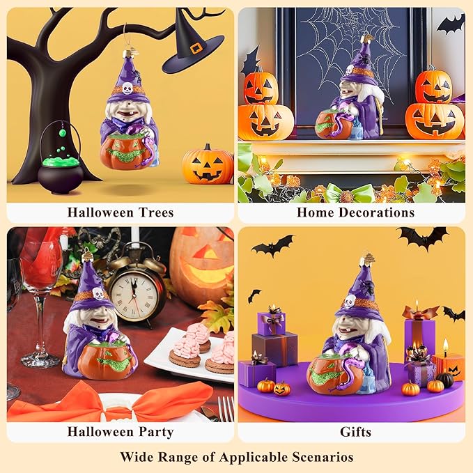 Halloween Ornaments,Purple Evil Witch Hanging Ornaments,Halloween Tree Decorations,Glass Blown Christmas Ornaments for Party Xmas Tree Holiday Home Decorations Gifts