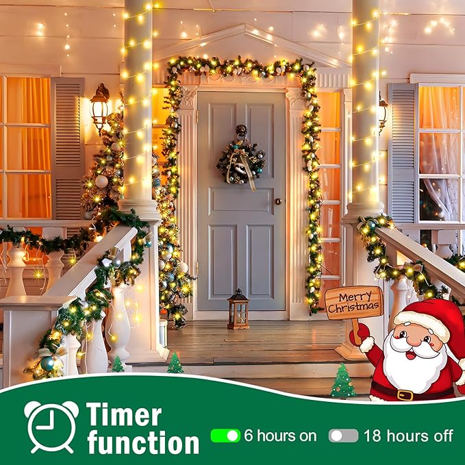 SAUIRS 197FT 500 LED Christmas Lights Outdoor String Lights with 8 Modes Timer Waterproof Fairy Light Plug in for Outside Indoor Party Xmas Palm Tree Yard Wedding Decorations(Warm White)