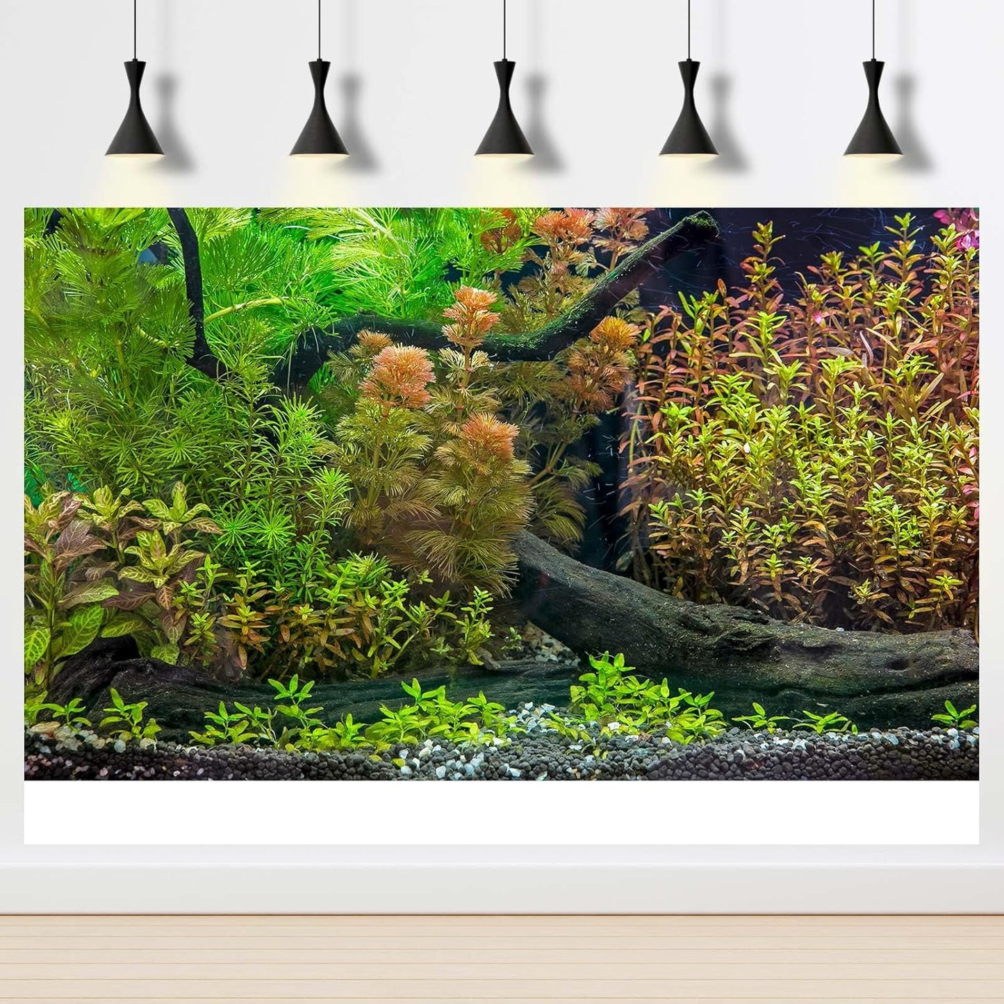 Aquarium Backdrop Underwater Grass Leaves with Pebbles Exquisite Aquarium Background Vivid Green Aquatic Plant Stone River Bed Fish Dead Wood Fresh Leaves Tank Background Decors Vinyl 72x18in