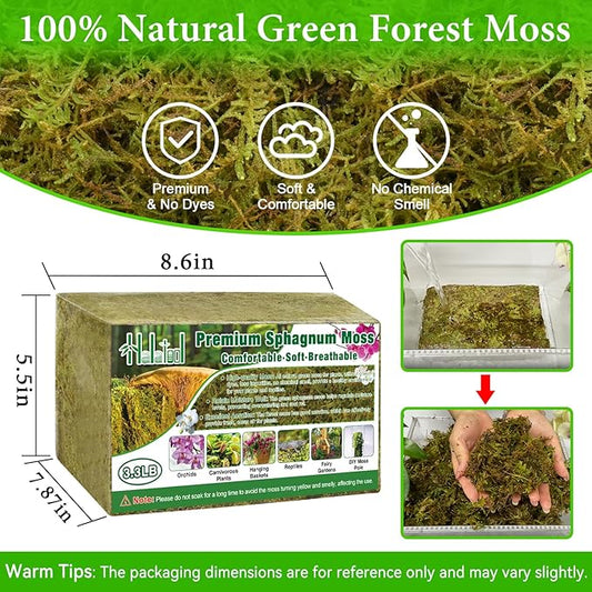 Halatool 3.3LB Green Forest Natural Sphagnum Moss for Plants - Fluffy Orchid Moss for Repotting, Dried Plant Moss for Indoor & Outdoor Potted Plants