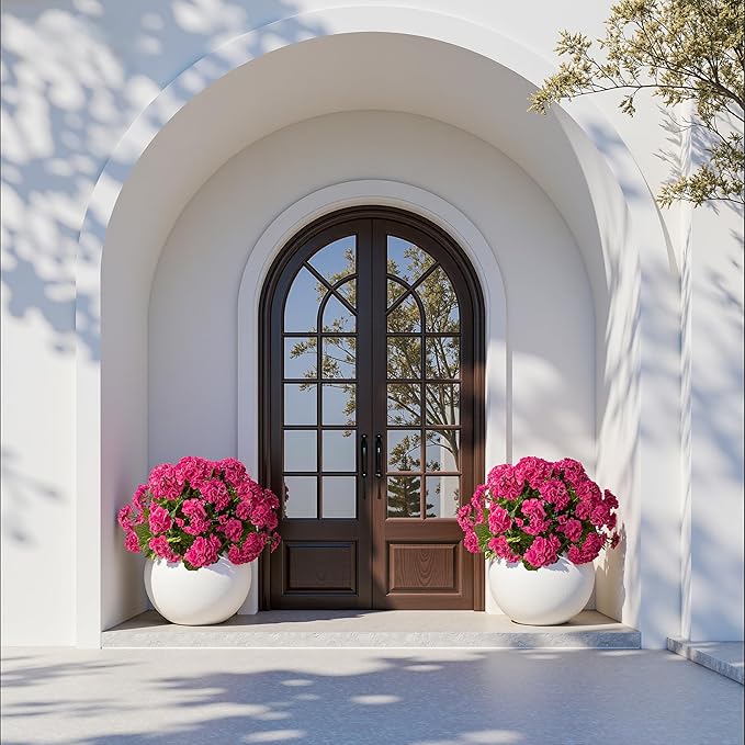 Artificial Geranium Flowers for Outdoors Geraniums Artificial Flowers Realistic Faux Geraniums for Outdoor Planters Silk Geranium Outdoor Fake Flowers Porch Home Kitchen Garden Decor(4PCS，Rose Red)