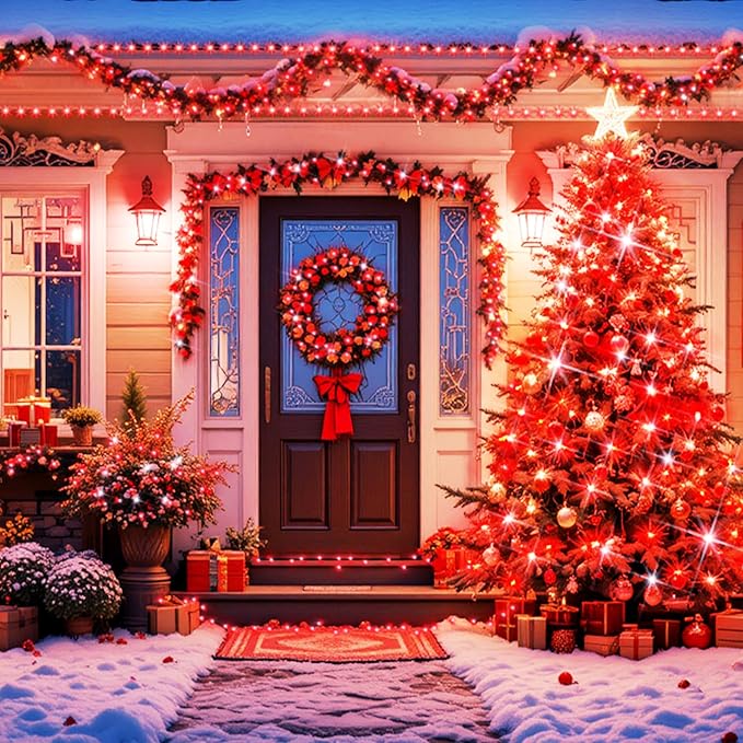 XURISEN 403FT 1000 LED Christmas Lights Outdoor Green Wire String Lights 8 Modes with Timer Memory Waterproof Fairy Light Plug in for Xmas Tree Wedding Yard Party Holiday Decorations(Red)