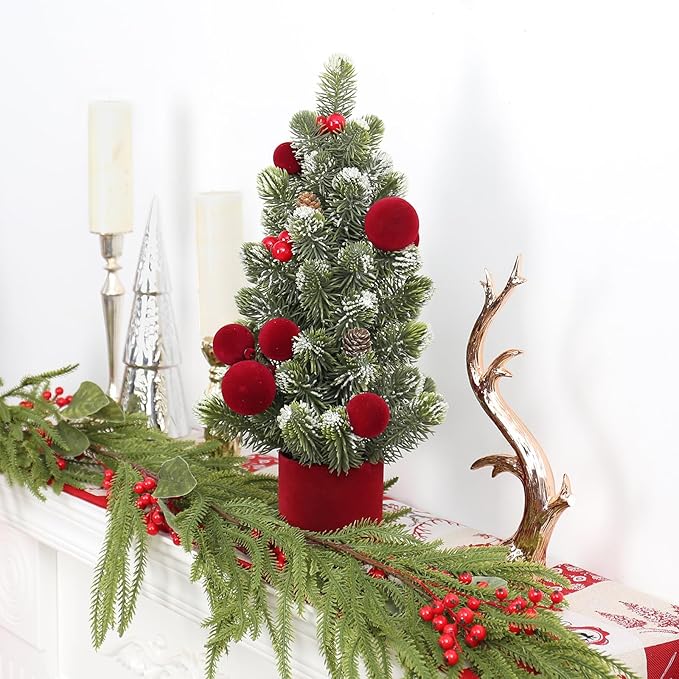 SY Super Bang Small Christmas Tree, 13Inch Artificial Velvet Ball Berry Mini Tabletop Tree Christmas Decorations, for Home Party Thankgivings Xmas Indoor Decor. (Burgundy, 18Inch)