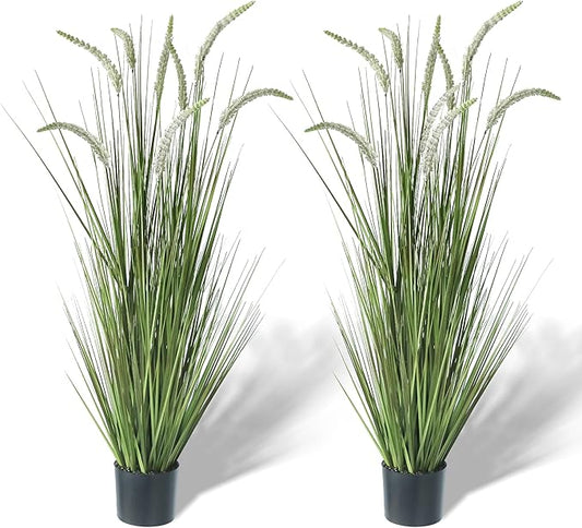 KOL 4ft 2-Pack Artificial Veronica Spiked Speedwell Grass, 47in Faux Veronica Spicata Flower, Tall Fake Reed Grasses for Home Office Garden Wedding Decor, Indoor Outdoor Plants, UV-Resistant