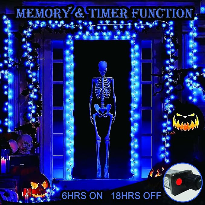 Decute Christmas String Lights Waterproof 300LED 105FT UL Certified with End-to-End Plug 8 Modes, Outdoor Indoor Starry Fairy Lights for Christmas Tree Patio Garden Wedding Party Decor Blue