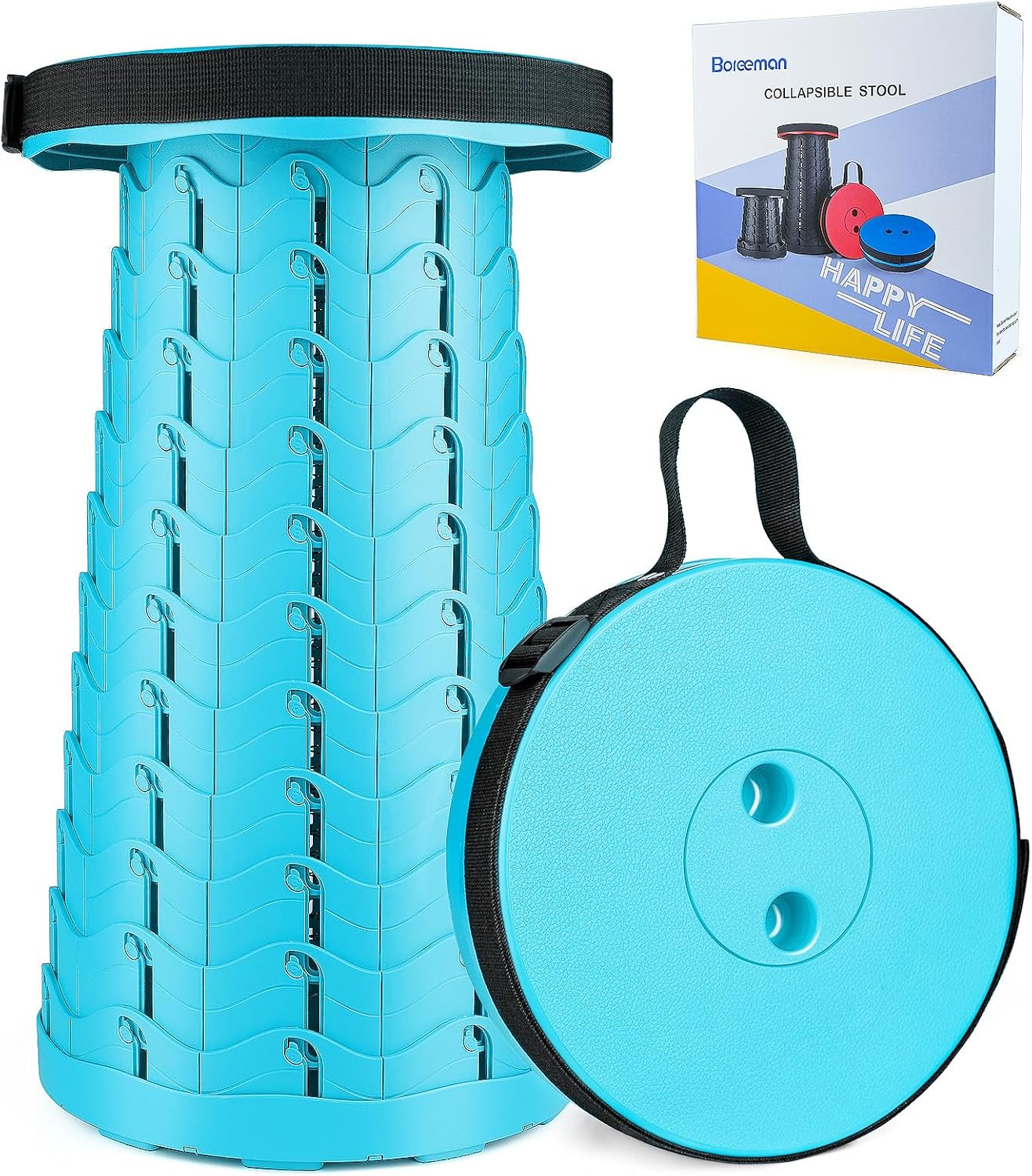 Boreeman Upgraded Folding Stool Lightweight Yet More Sturdy with Load Capacity 400lbs Portable Collapsible Stool for Camping Fishing Hiking BBQ (Light Blue)