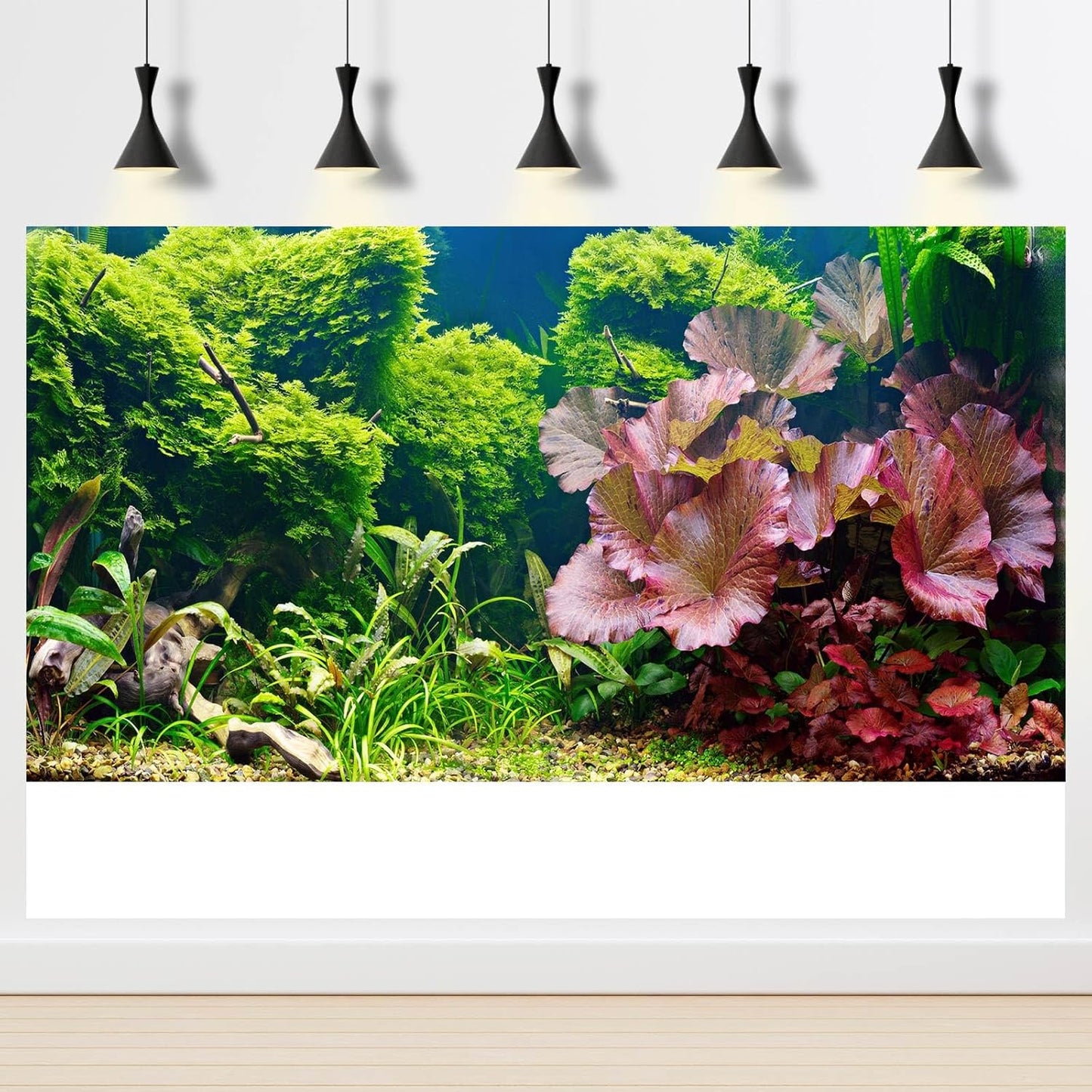 Aquarium Background Underwater Grass Leaves Pebble Aquarium Backdrop Vivid and Fresh Green Aquatic Plant Background Stone River Bed DeadWood Purple Leaves Tank Background Decor Vinyl 48x20in