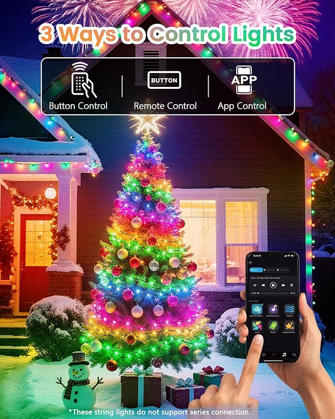 Smart Color Changing Christmas String Lights, 107FT 300LED App Control RGB LED String Lights with Remote & Timer, Waterproof Twinkle Christmas Tree Lights Indoor Outdoor Holiday Xmas Tree Decorations