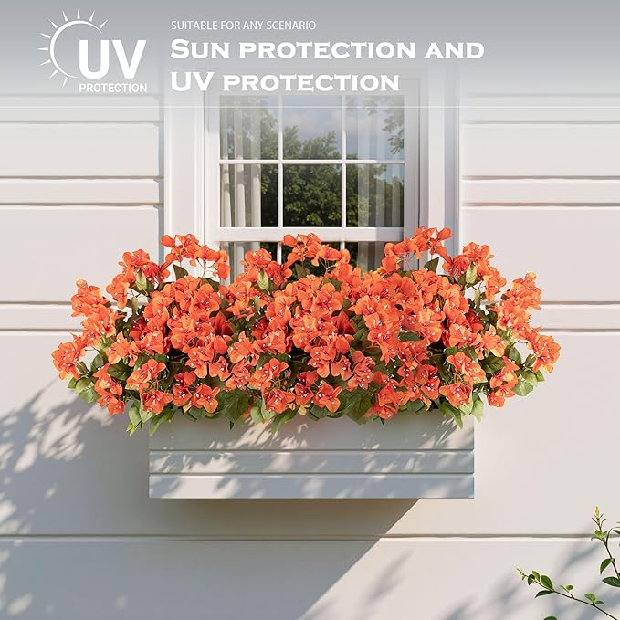 Bougainvillea Artificial Flowers Bougainvillea Outdoor Artificial Plants Faux Flowers with Stems Silk Flowers for Wedding Porch Living Garden Decor(4PCS,Orange)