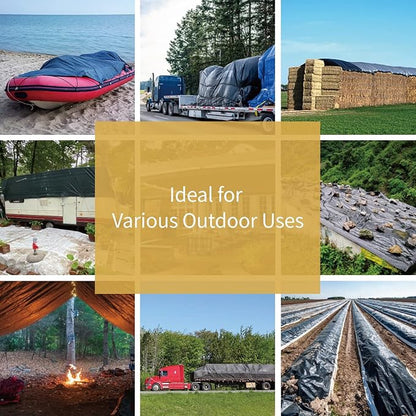 GUARD SHIELD Extreme Heavy Duty Black Poly Tarp 8x10 Feet Cover Waterproof Tarps 20mil Thick UV and Tear Resistant Tarpaulin