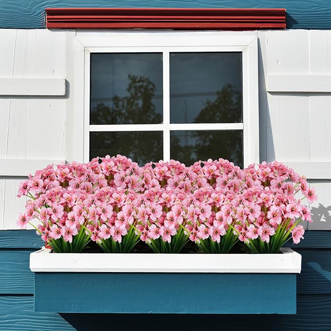 AGIRL 24 Bundles Artificial Flowers for Outdoor,No Fade Fake Plastic Flowers Faux Plants for Decoration Hanging Planters Indoor Outside Garden Porch Window Box Home Wedding Farmhouse