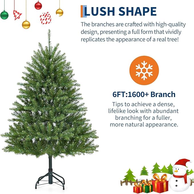 GarveeHome 6ft Christmas Tree, Artificial Christmas Trees with Dense Branches Realistic Holiday Décor Tree with Base