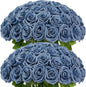 50Pcs Dusty Blue Roses Artificial Flowers Artificial Silk Roses Bulk,Fake Roses Flower with Stems Realistic Flowers for Wedding Centerpiece Home Party Decor