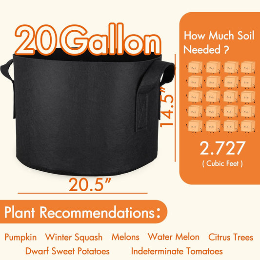 Gardzen 10-Pack 20 Gallon Grow Bags, Aeration Fabric Pots with Handles