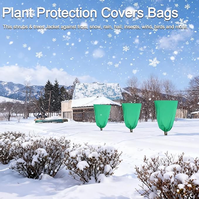 Plant Covers Freeze Protection 4 pcs 31.5ft x 47ft Winter Frost Covers for Outdoor Plants with Drawstring, Reusable Frost Cloth Plant Protection for Shrubs Trees and Potted Plants
