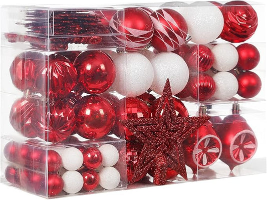 XmasExp 99-Pack Christmas Ball Ornaments Assorted Shatterproof Christmas Tree Decorations with Hand-held Gift Package for Xmas Tree,Home,Party (Red)