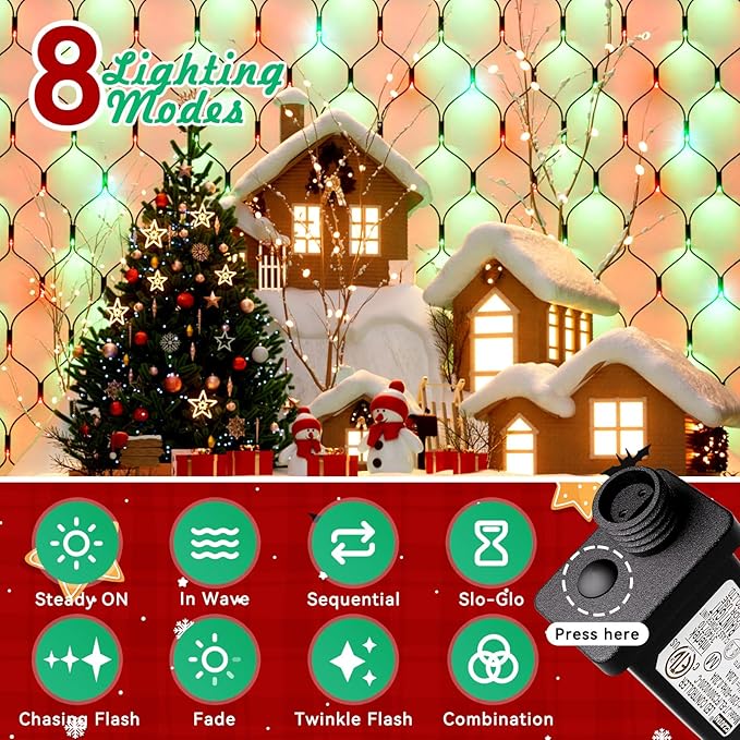 LitHome 14.8FT x 5FT Christmas Net Lights Outdoor, 300 LED Red Green Bush Lights with 8 Modes, Connectable Waterproof Net Mesh Light Dark Green Wire for Bushes Shrubs Outdoor Christmas Holiday Decor