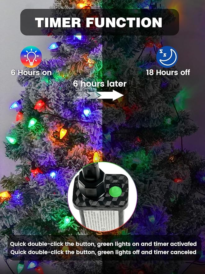 C6 Christmas Lights Outdoor Indoor, Total 100 LED 33 FT Connectable Christmas String Lights with Timer & 13 Modes, Waterproof Twinkle Light for Xmas Tree Party Porches Wedding Decorations (Multicolor)