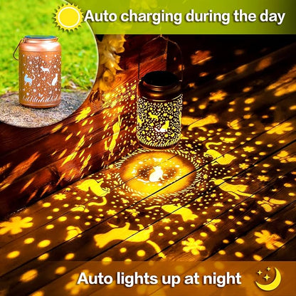Cat Solar Lanterns Outdoor Hanging Waterproof Solar Lights Cat Gifts for Women Men Metal Decorative LED Lanterns for Outside, Patio, Landscape, Yard Decor, Garden Decorations