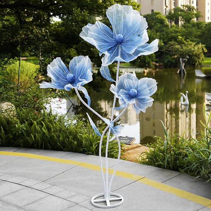 Giant Flowers for Decoration,66.9" Tall Floor Standing Life Size Silk Flower Decor - 3 Large Artificial Flowers with Stand for Wedding Reception, Party Banquet Background, Home Decor