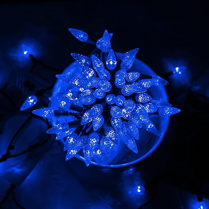 Dazzle Bright 100 LED C6 33 FT Waterproof Connectable Green Wire Fairy Lights, 8 Modes Christmas String Lights for Indoor Outdoor Home Garden Yard Xmas Tree Decorations (Blue)