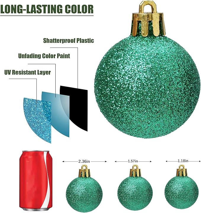 100-Pack Christmas Ball Ornaments for Tree,Shatterproof Plastic Holiday Baubles Set in Assorted Sizes and Finishes, Christmas Tree Decorations for Home, Office, Party, Indoor Outdoor Use