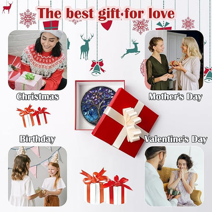 Stained Glass Window Hanging, Blue Purple Tree of Life Sun Catchers Colorful Glass Panel Plants Suncatcher Decor for Birthday for Women,Men,Wife, Lovers, and Mom 7.8 in