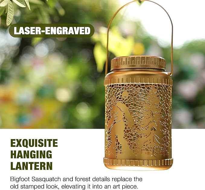 Cooo 2 Pack Solar Lanterns Outdoor Waterproof Bigfoot Sasquatch Christmas Trees Solar Pathway Lights Landscape Path Christmas Gifts for Women Mom Grandma for Outdoor Table Lamps Garden Yard Decor-Gold