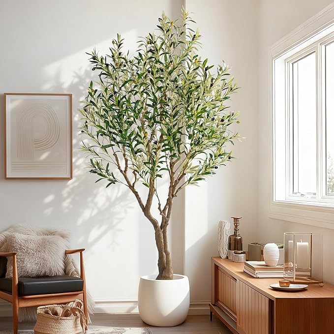 6ft Faux Olive Tree with Pot & Moss Artificial Olive Plant Fake Olive Tree for Home Decor, Large Indoor Artificial Trees Faux Plants Indoor Durable Artificial Trees for Living Room/Office