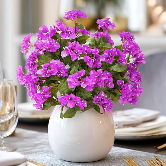 4 Pcs Artificial Flowers Bougainvillea Outdoor Artificial Plants Faux Flowers with Stems Silk Flowers for Wedding Porch Living Garden Decor(4PCS,Dark Purple)