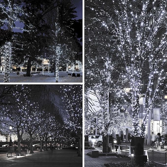 2-Pack 66FT 200 LED Extendable White Christmas String Lights (Green Wire), Christmas Tree Lights with 13 Modes, Indoor Outdoor Plug in Fairy String Lights for Xmas Decor Party Garden (Cool White)