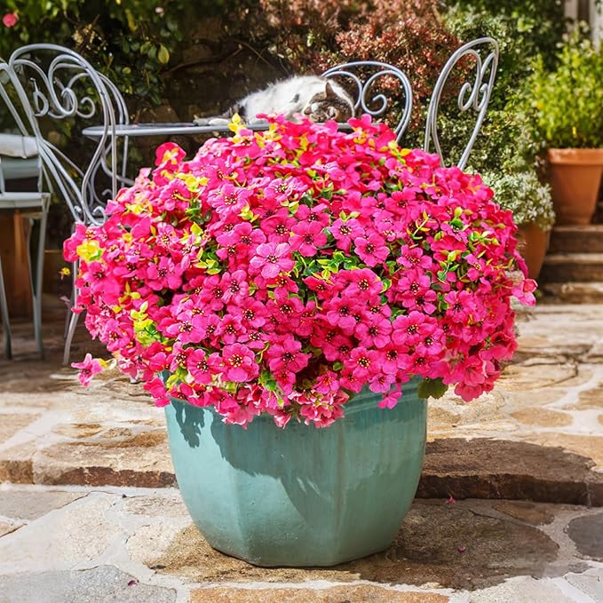 Artificial Fake Plants Flowers for Outdoor Outside Summer Decoration,16 Bundles No Fade UV Resistant Realistic Plastic Faux Silk Fake Daisy Plants for Outside Garden Home Planter Porch Patio Yard