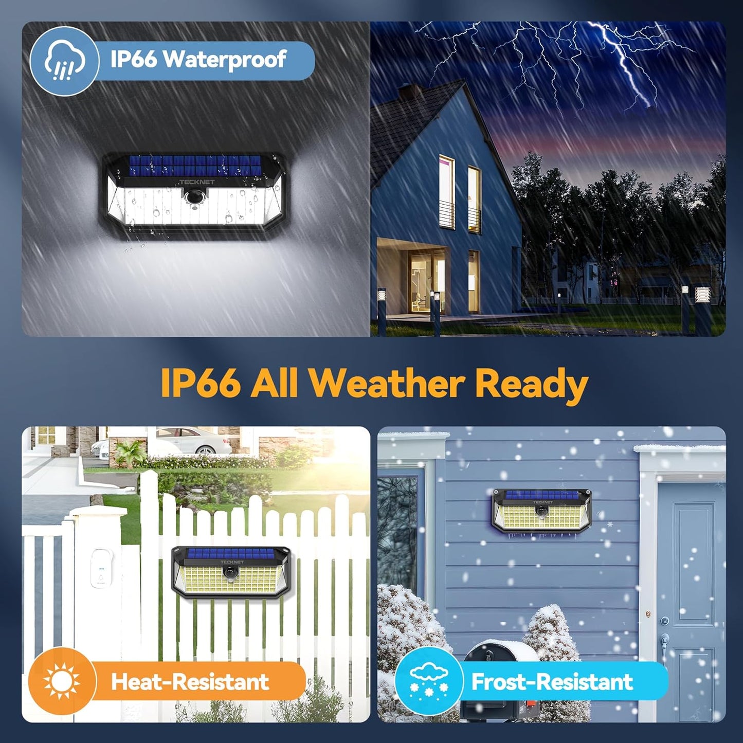 TECKNET Super Bright Solar Lights Outdoor 3 Pack, 2×231 LED and 1×416 LED, 300° Angle & 3 Lighting Modes Motion Sensor Outdoor Lights, Waterproof for for Fence Front Door Yard Deck Garden Garage