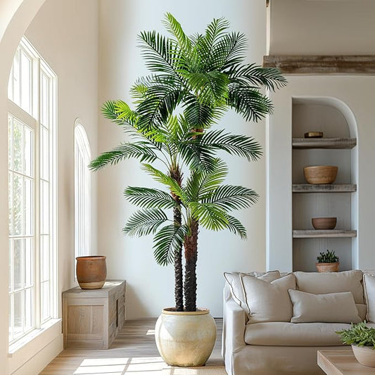 8.2FT Artificial Phoenix Palm Tree Artificial Plants Indoor Outdoor Large Faux Coconut Silk Palm Tree Tropical Fake Tree Faux Sago Palm Plant for Modern Farmhouse Yard Outside Patio Poolside