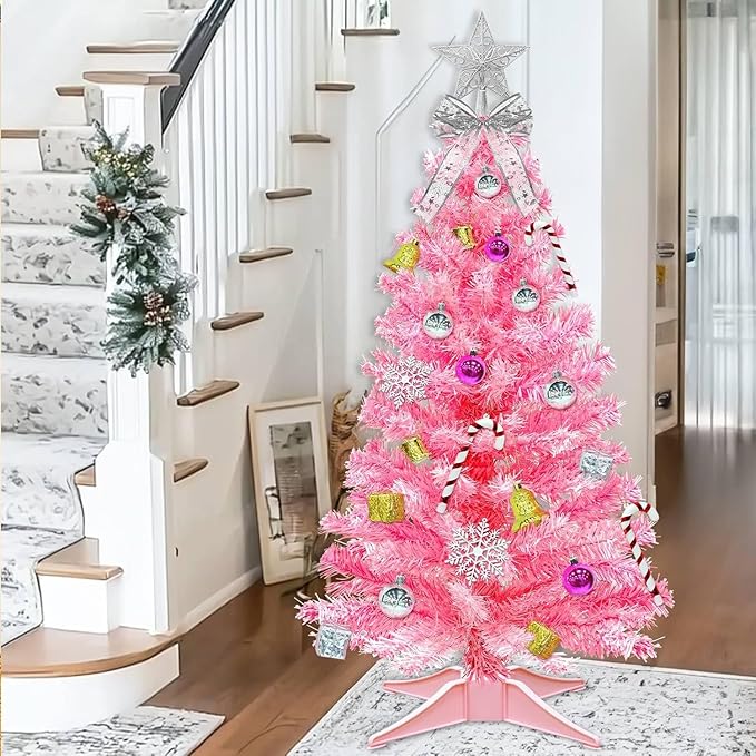 Valentines Day Decorations-3 FT Artificial Valentines Christmas Tree,Tabletop Small Christmas Tree with 50 Warm White & Multicolor Changing Lights Timer 8 Modes DIY Ball Ornaments Holiday Decoration