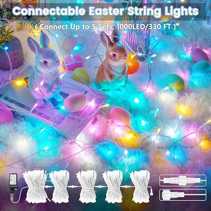 Connectable 200 LED 66FT Christmas String Lights Outdoor Indoor, 66FT Easter Pastel Lights Multicolor Decorations Lights, Waterproof 8 Modes Plug in Twinkle Fairy Lights for Christmas Bedroom Decor