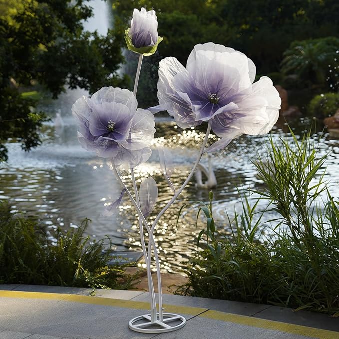 Giant Flowers for Decoration,Large Fake Flower with Standing Stems and Base,Big Artificial Flowers for Home Decor,Wedding Background Decor,Shop Window Display,Banquet,Garden Party (Purple)