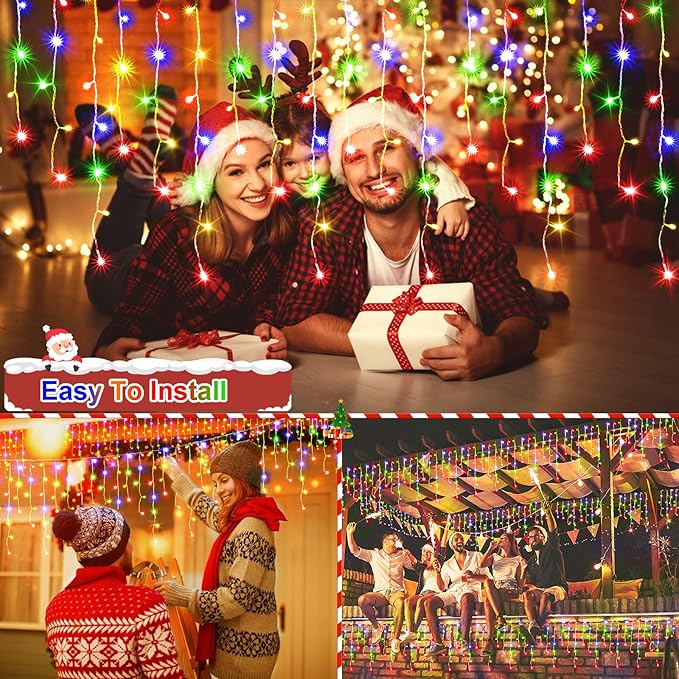 65 FT 640 LED Christmas Lights Outdoor Decorations Clear Wire String Lights Plug in 120 Drops 8 Modes Memory Timer Connectable Curtain Fairy Lights Waterproof for Holiday Wedding Party-Multicolored