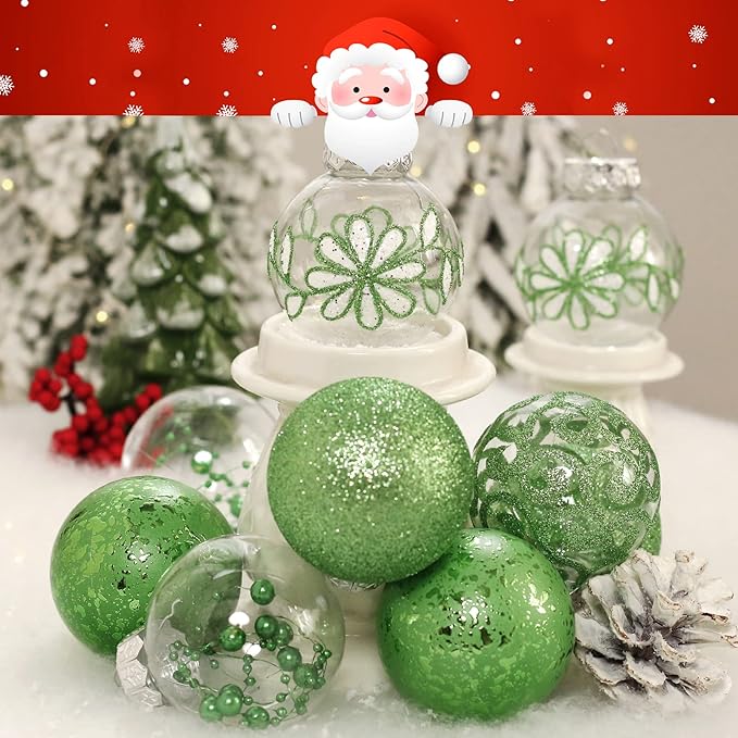 Clear Christmas Ornaments Set, 30ct 2.36inch Green Christmas Ornaments Balls for Christmas Tree Decoration Shatterproof Hanging Baubles with Stuffed Decoration for Halloween Thanksgiving Wedding Party