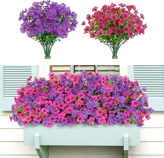 Lifewit Artificial Flowers for Outdoor Indoor, 24 Bundles Plastic Fake Flowers Daisy with Eucalyptus Leaves for Home Garden Decor, Porch, Window Box(Mix for Fuchsia Purple)