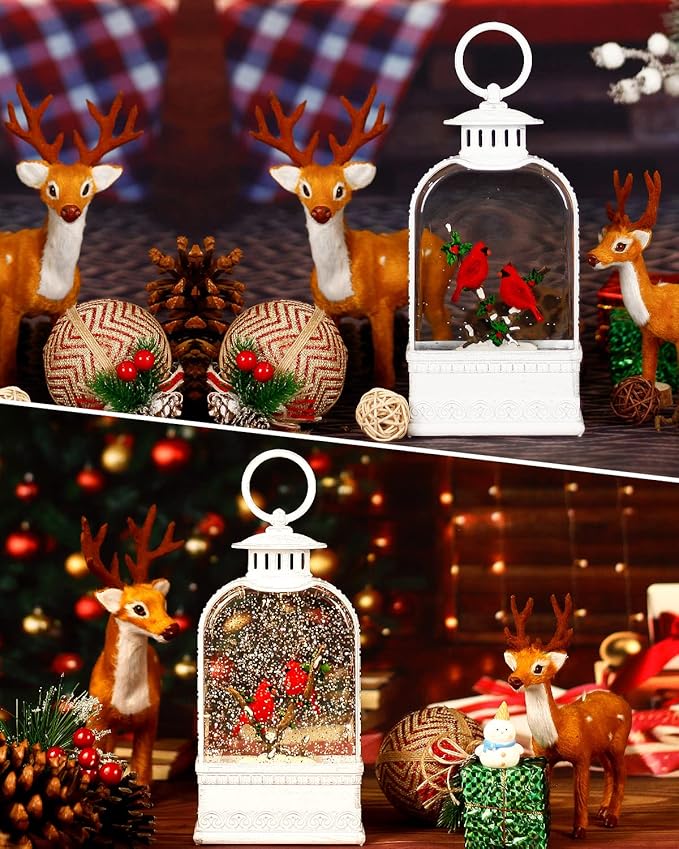 Christmas Decorations Cardinal Snow Globes,Musical Christmas Snow Globes Lantern Light Up 6H Timer Glitter Globe,Red Bird Cardinal Gifts Christmas Decor Indoor for Home