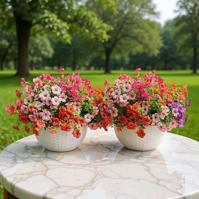 Artificial Flowers for Outdoors - UV Resistant & Fade-Resistant Fake Flowers, 24 Bundles Waterproof Faux Flowers for Garden, Yard, Patio, Wedding & Home Decor 24 Mixed Bundles