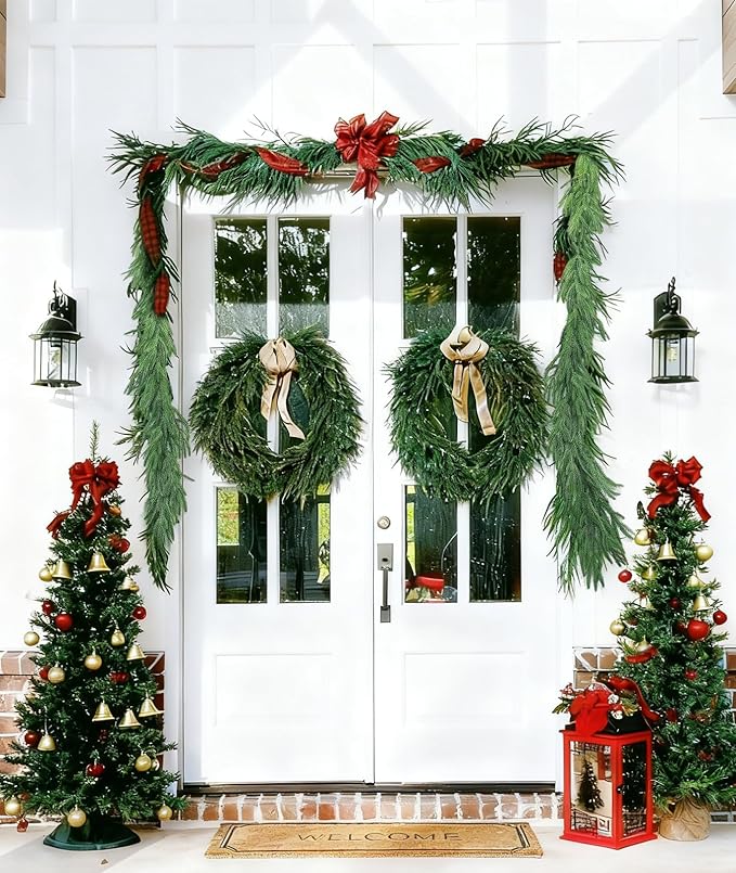 Christmas Garlands Norfolk Pine Garland Real Touch Artificial Faux Greenery Garland for Holiday Table Mantle Wall Indoor Outdoor Decor (9FT)