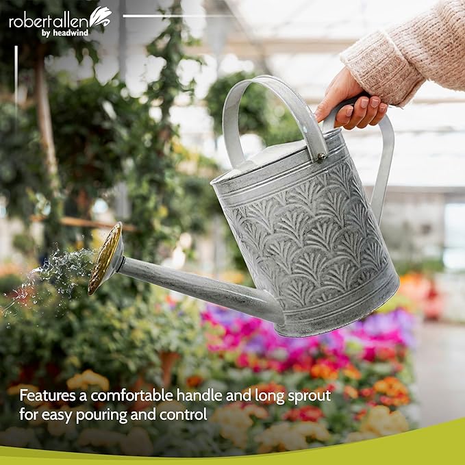 Headwind Aurora Antique White Metal Watering Can 2 Gallon – Galvanized Vintage Large Watering Metal Can for Indoor & Outdoor Garden Use by Robert Allen