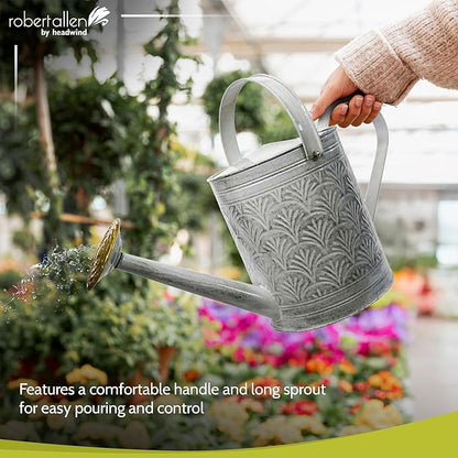 Headwind Aurora Antique White Metal Watering Can 2 Gallon – Galvanized Vintage Large Watering Metal Can for Indoor & Outdoor Garden Use by Robert Allen