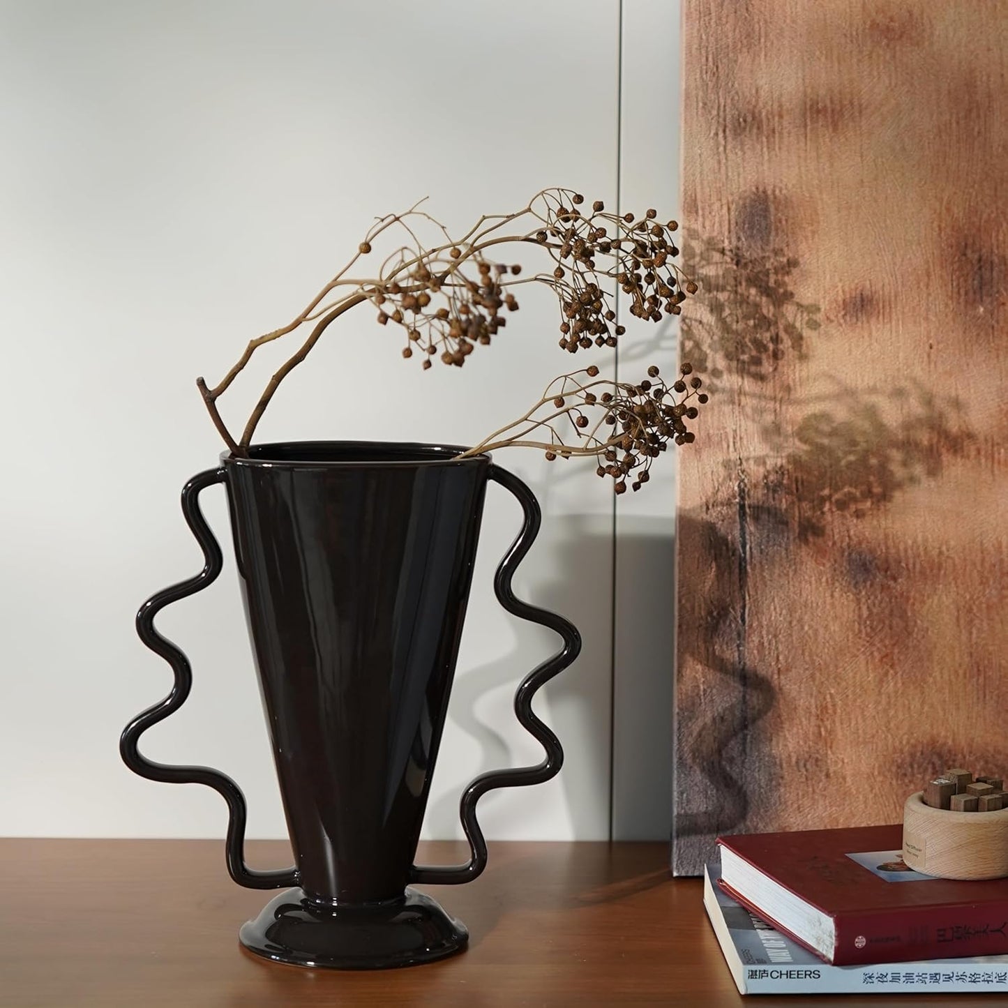 Wild Works Dark Brown Rotary Vase, 9.85” Tall Vintage Decor Vases Medieval Flower Vessel Living Room Entrance Personalized Simple Wabi Sabi Decorative Ornament Ceramic Ornament