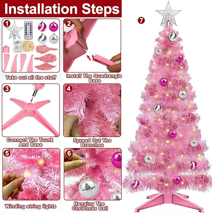 4 Ft Christmas Tree Remote Control 8 Modes Dual Color Change Timer 100 Warm White&Colored Lights 18 Christmas Ball Ornaments 3D Star Battery Operated Small Xmas Tree Table Indoor Holiday Party Decor