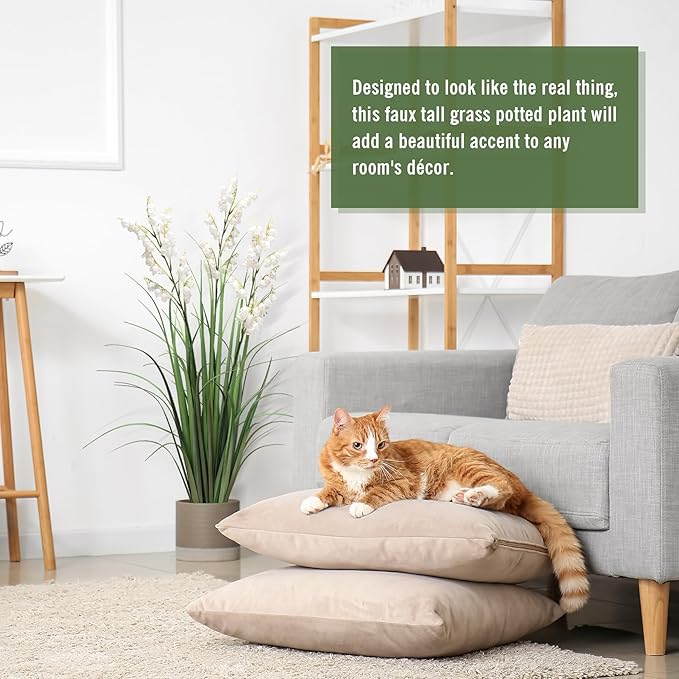 Artificial Tall Grass Plants with Pots 36" 1 Pack Lily of The Valley Artificial Grass Home Interior Decorating and Outdoor Garden Decorations(White)